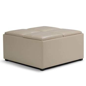 Franklin Square Coffee Table Storage Ottoman and benches Satin Cream - WyndenHall