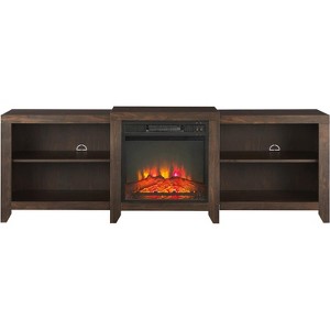 HomeStock 11 in. Freestanding Wood Smart Electric Fireplace TV Stand in Brown for stylish living room consoles - 1 of 4
