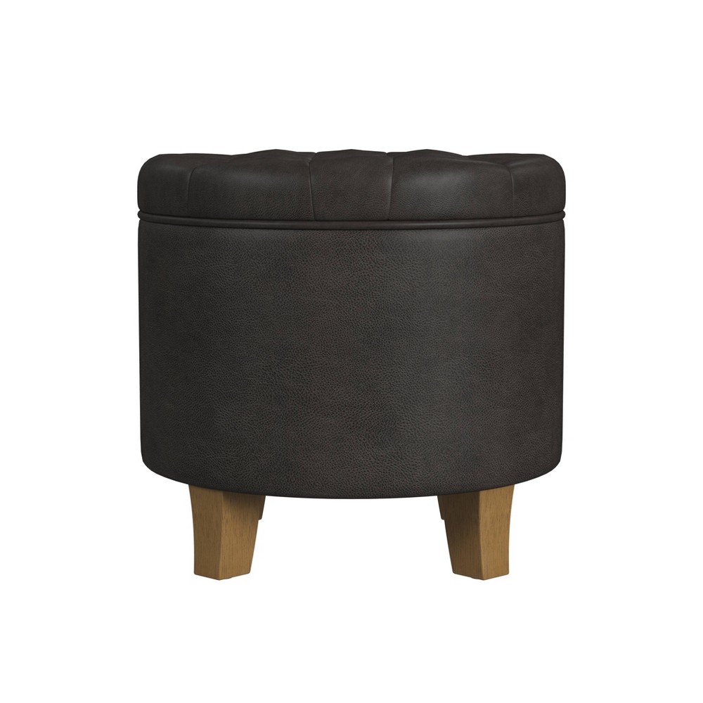 Photos - Pouffe / Bench Round Storage Ottoman Black Faux Leather - HomePop