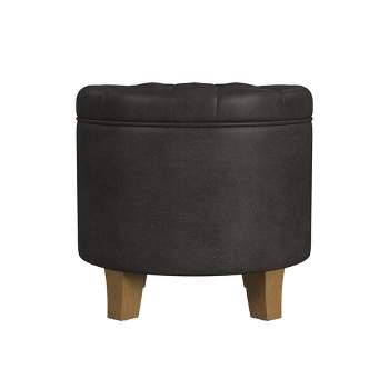 Round Storage Ottoman Faux Leather - HomePop