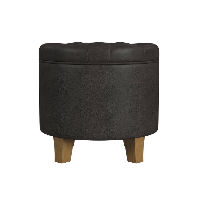 Round Storage Ottoman Faux Leather - HomePop, 1 of 12