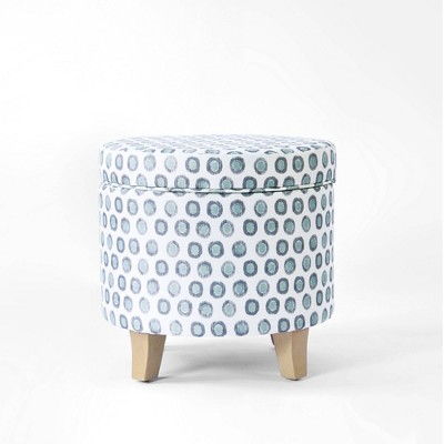 Cole Classics Round Storage Ottoman Flared Wood Leg White/blue ...