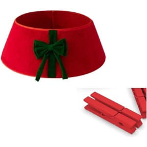 33inch White&Red Adjustable Christmas Tree Collar - Bow Decor Xmas Tree Base Cover, Festive Tree Skirt Alternative - 1 of 2