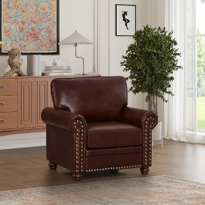 Living Room Sofa Single Seat Chair with Wood Leg Faux Leather for small space Living Room, Bedroom Office ,Burgundy - 1 of 4