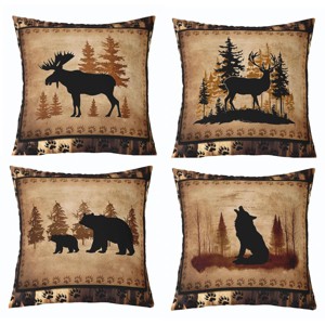 Set of 4 Vintage Bear Throw Pillow Covers,Cabin Deer Hunting Cushion Case for Home Living Room Decor - 1 of 4