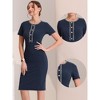 Allegra K Women's Work Business Round Neck Tweed Trim Short Sleeve Sheath Dress - 2 of 4