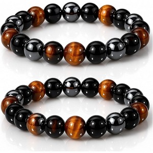 Black Obsidian Hematite Triple Protection Bracelets Set - Tiger Eye Beaded Natural Stone Bracelet - 1 of 4