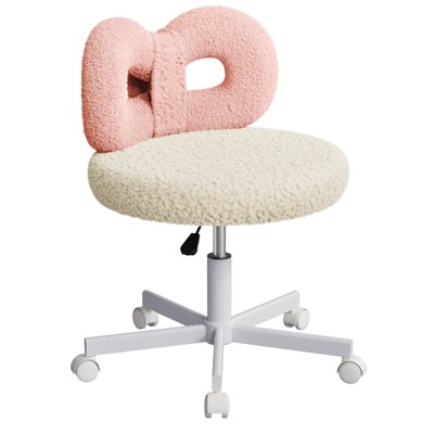 ROOMTEC Vanity Chair with Wheels, Swivel Makeup Chair,Bedroom Height Adjustable Chair with Upholstered and Cute Bow Backrestst
