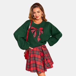 Women's Festive Plaid Bow Tie Knit Sweater - Cupshe - 1 of 4