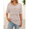 Women's Crochet Hollow Out Pullover Sweaters Casual Round Neck Half Sleeve Tops Blouses - 3 of 4