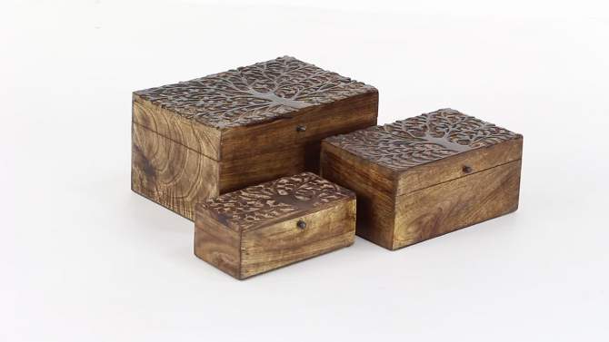 Set of 3 Rustic Carved Mango Wood Boxes - Olivia &#38; May, 2 of 18, play video