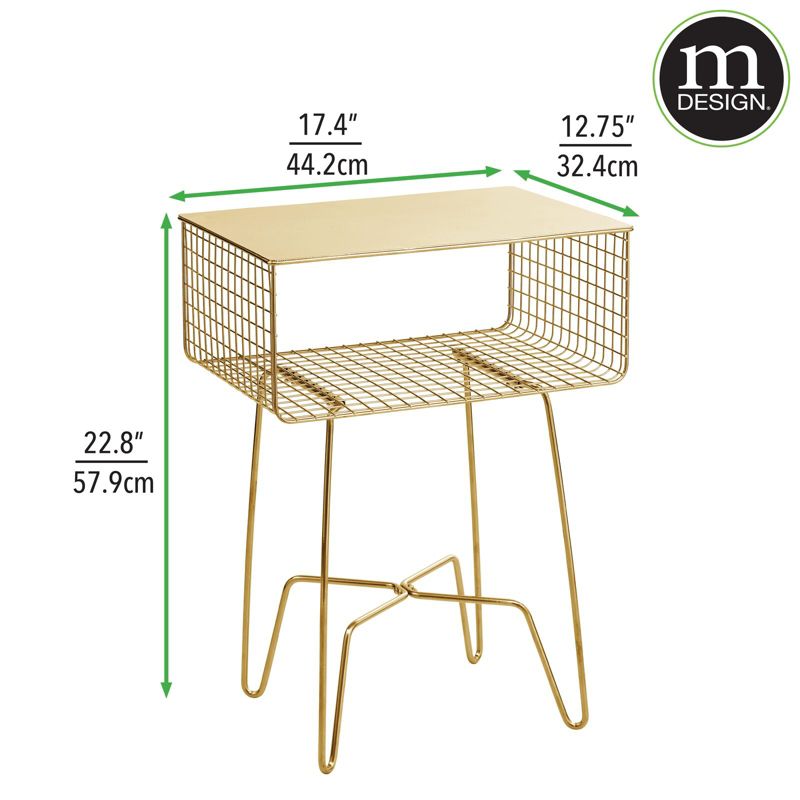mDesign Steel Side/End Table Nightstand with Storage Shelf Basket, 2 of 7