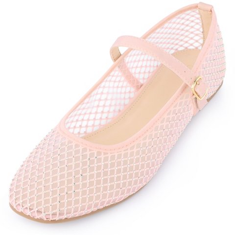 Обувь BLISSFUL STEP Women's Rhinestone Breathable Mesh Round Toe Ballet Flats Pink 7
