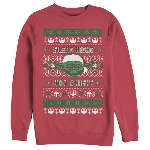 Men's Star Wars Ugly Christmas Yoda Silent Night Sweatshirt - 1 of 3