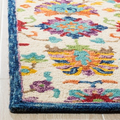 Aspen Blue and Ivory Floral Wool Runner Rug