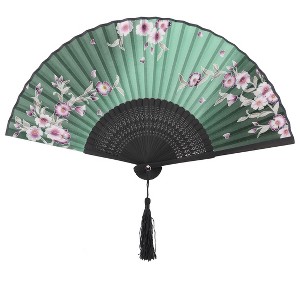 Unique Bargains Ladies Ancient Flower Print Tassel Pendant Folding Fan - 1 of 3