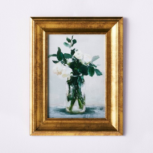 11 x 14 Floral Arrangement Framed Wall Canvas Gold/White - Threshold™  designed with Studio McGee