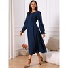 INSPIRE CHIC Women's Elegant Frilled Crewneck Midi Long Sleeve Pleated A-Line Flowy Dress with Pockets - 2 of 4