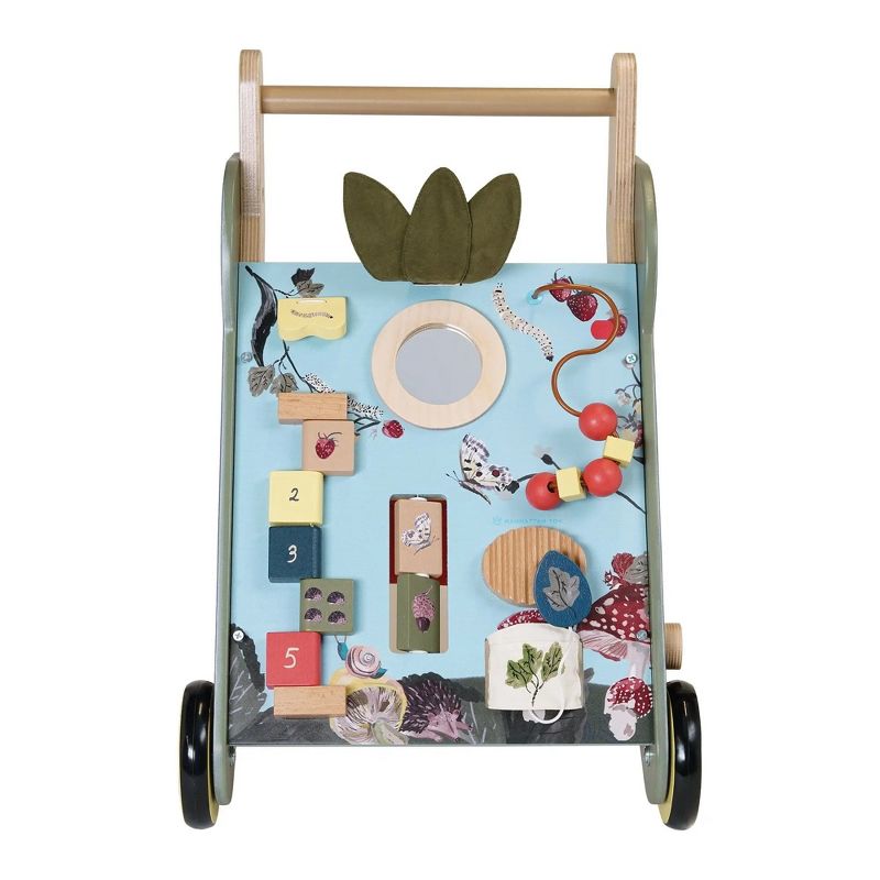 Manhattan Toy Wildwoods Owl Wooden Push Cart with Shape Sorter and Basket, Serrated Oval, Spinners, Bead Run and More, 2 of 10