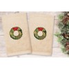 Linum Home Textiles Christmas Wreath - Embroidered Luxury 100% Turkish Cotton Hand Towels (Set of 2) - 2 of 3
