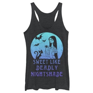 Women's The Nightmare Before Christmas Halloween Sally Sweet Like Deadly Nightshade Racerback Tank Top - 1 of 4