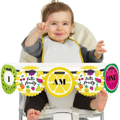 Big Dot of Happiness Tutti Fruity 1st Birthday Highchair Decor - I Am One - Frutti Summer First Birthday High Chair Banner