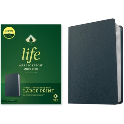 NLT Life Application Study Bible, Third Edition, Large Print (Genuine Leather, Navy Blue, Red Letter) - (Leather Bound)