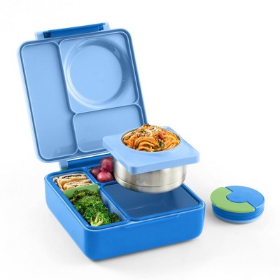 OMIEBox Insulated Bento Lunch Box with Leakproof Thermos Food Jar 3 Compartments Lunch Tote - Blue