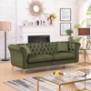 Standard Velvet Tufted Scroll-Arm Chesterfield Stanford Loveseat with Plush Multi-Density Foam Cushions, Premium Craftsmanship and Green Color - 2 of 4