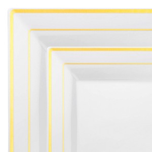 Smarty Had A Party White w/ Gold Square Edge Rim Plastic Dinnerware Set - 120 Sets - 1 of 4