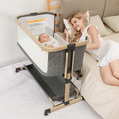 MYKKO 3 in 1 Baby Bassinet, Rocking Bassinets Bedside Sleeper, One-Second Convert Travel Portable Bassinet Newborn Baby (White)