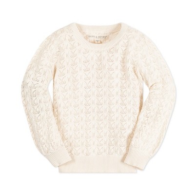 Hope & Henry Girls' Long Balloon Sleeve Pointelle Pullover Sweater, Kids, XX-Small