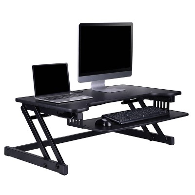 Rocelco Standing Desk Converter - 30 Lb Load Capacity - 16.75" Height X 32" Width X 23.60" Depth - Desk - Gray Wood Grain - For Monitor, Keyboard, Notebook - Scratch Resistant
