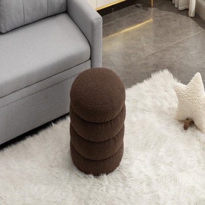 FURNIinspire Ottomans and Benches Plush Velvet Footrest Ottoman with Wooden Base Elegant Design for Modern Living, Brown, 17.1"*17.1"*18.9"