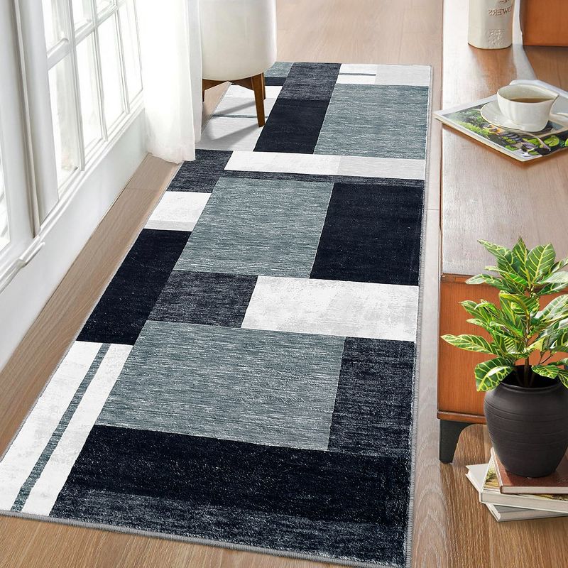 Washable Rugs for Living Room Modern Geometric Print Rug Contemporary Boxes Rug, 2 of 9