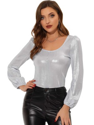 Allegra K Women's Party Metallic Shiny Multicolor Top