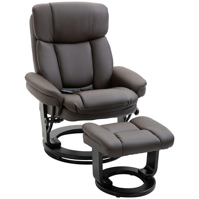 PU Leather Massage Recliner Chair with Ottoman, 10-Point Vibration Massage, Remote Control, and Swivel Wood Base