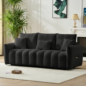 78'' Teddy Fabric 3-Seater Sofa with Solid Wood Frame, 3 Back Pillows, 3 Back Cushions, and Oversized Upholstered Chair Design - 1 of 4