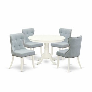 HomeStock 5-Piece Round Linen White Finish Solid Wood Top Dining table with 4 Chairs - 1 of 4