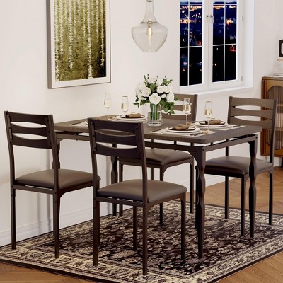 5 Piece Dining Table Set, Industrial Style Dining Table and Chairs Set for 4, Kitchen Table Set for Dining Room Kitchen Apartment