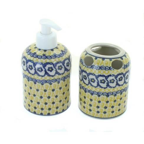 Blue Rose Polish Pottery 573 Ceramika Artystyczna Soap Dispenser & Toothbrush Holder - image 1 of 1