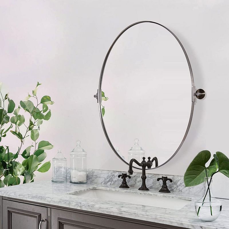 ANDY STAR Modern Decorative 22 x 34 Inch Oval Wall Mounted Hanging Bathroom Vanity Mirror with Stainless Steel Metal Frame, Brushed Nickel, 5 of 7
