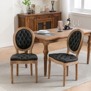 Lyngins French Elegant Dining Chairs (Set of 2), Easy-Care Armless Chair with Hand-Pulled Buckle, Solid Wood Kitchen Chairs & Living Room Chair - 1 of 4