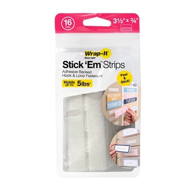 Wrap-It Stick 'Em Strips 3.5"x0.75" 16 Sets White
