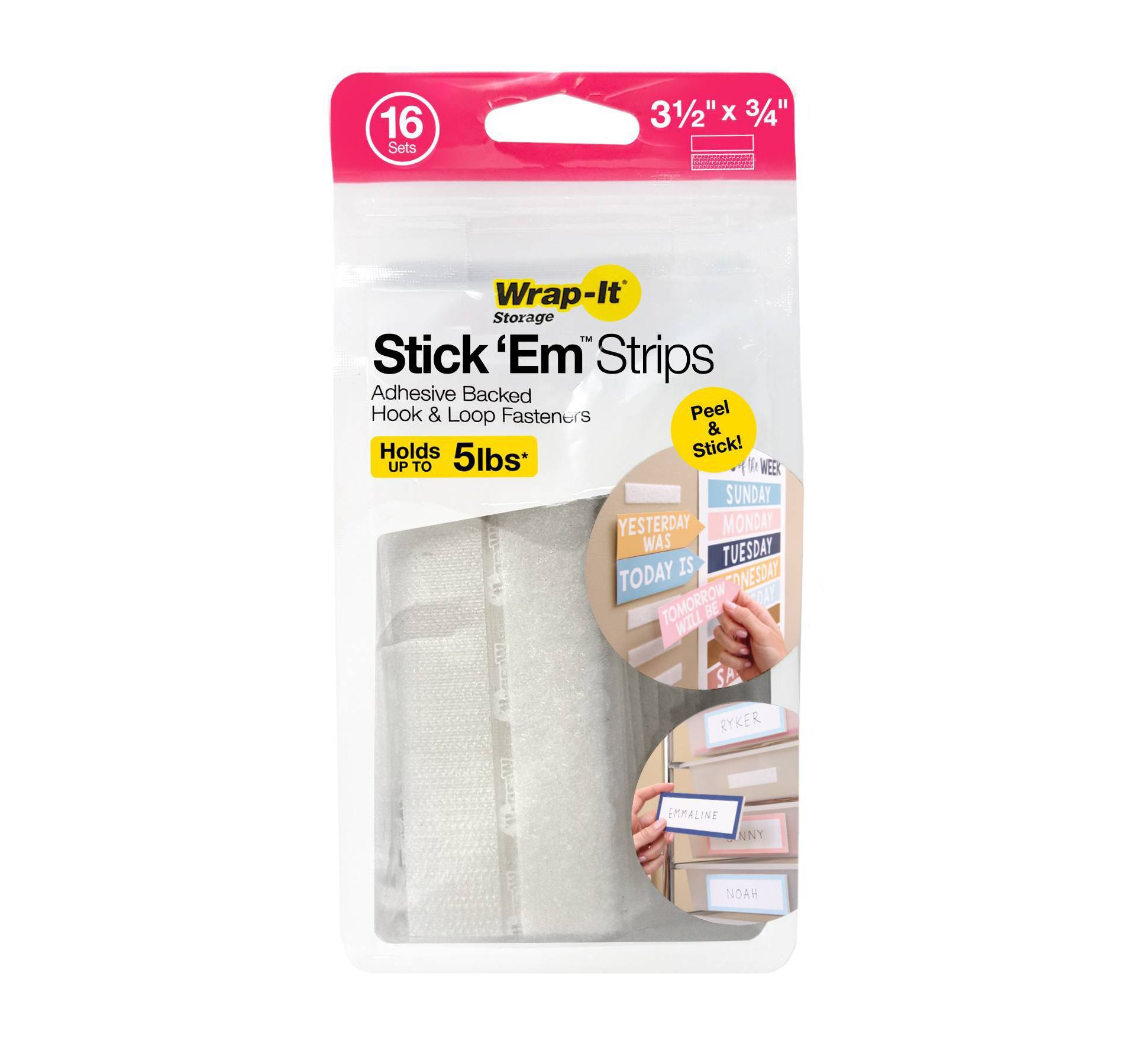 Wrap-It Stick 'Em Strips 3.5"x0.75" 16 Sets White