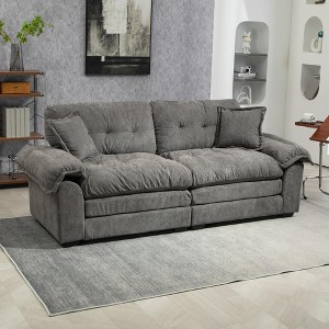 84"W Chenille Upholstered Sofa, Deep Seat Loveseat Couch with 2 Throw Pillows & Memory Foam - ModernLuxe - 1 of 4