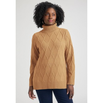 Jessica London Women's Plus Size Cable Turtleneck Sweater