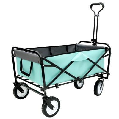 VisioGear Multi-use Bag Collapsible Foldable Wagon Cart, Beach Wagon Grocery Cart with Liner Bag and Cover, Blue, 35.04"*21.65"*38.98"