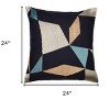 24" Ivory and Blue Geometric Cotton Blend Throw Pillow  With Embroidery - 3 of 4