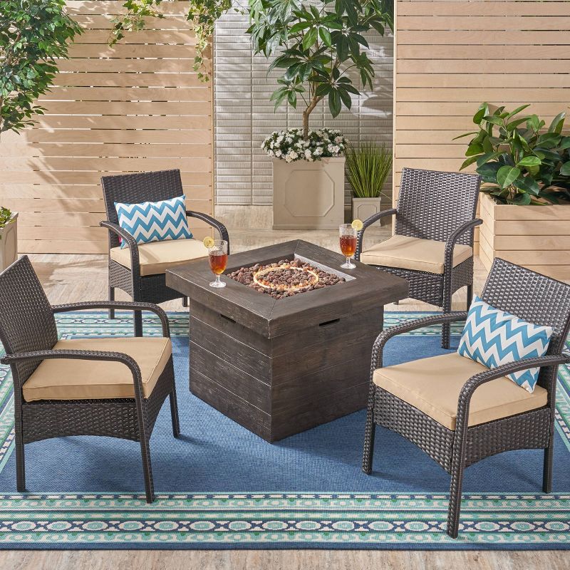 Christopher Knight Home Cordoba 5pc Iron Outdoor Patio Fire Pit Furniture Set , 3 of 16